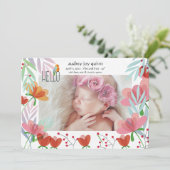 Hello Foto Floral Birth Ankündigung (Stehend Vorderseite)