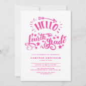 Hello Fourth Grade | Abschluss der dritten rosa Kl Einladung (Vorderseite)