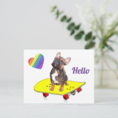 Hello Französische Bulldogge Postkarte (Stehend Vorderseite)