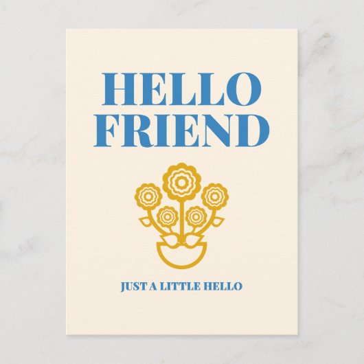 Hello Friend Floral Typography Postcard Postkarte (Vorderseite)