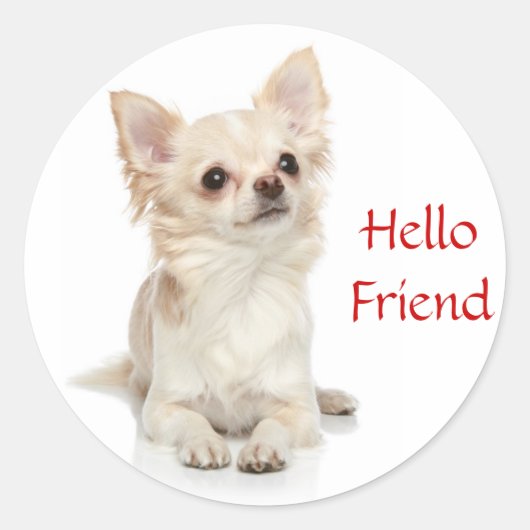 Hello Friend Long Haired Chihuahua Sticker (Vorderseite)