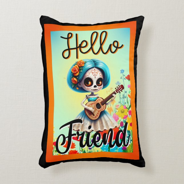Hello Friend Sugar Skull Dekokissen (Vorderseite(Vertikal))