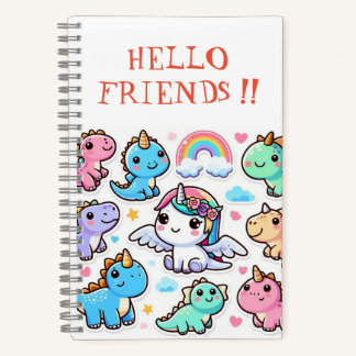 HELLO FRIENDS, NIEDLICHES DIANOSAUR SpiralNotebook Notizblock