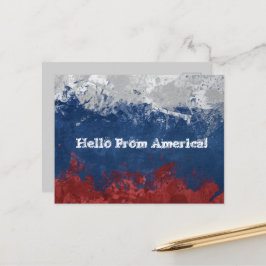 "Hello From America" - Red White & Blue Postcards Postkarte
