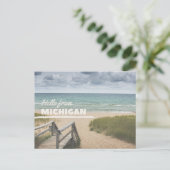 Hello From Michigan Beach Vibes Postkarte (Stehend Vorderseite)