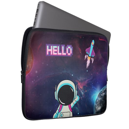 "Hello from Space" Laptopschutzhülle (Vorne Rechts)