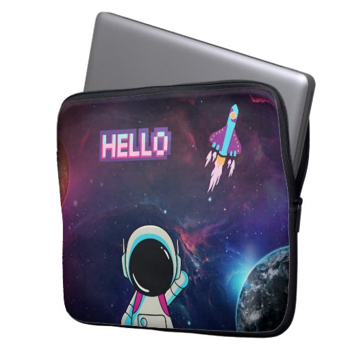 "Hello from Space" Laptopschutzhülle (Vorderseite Links)
