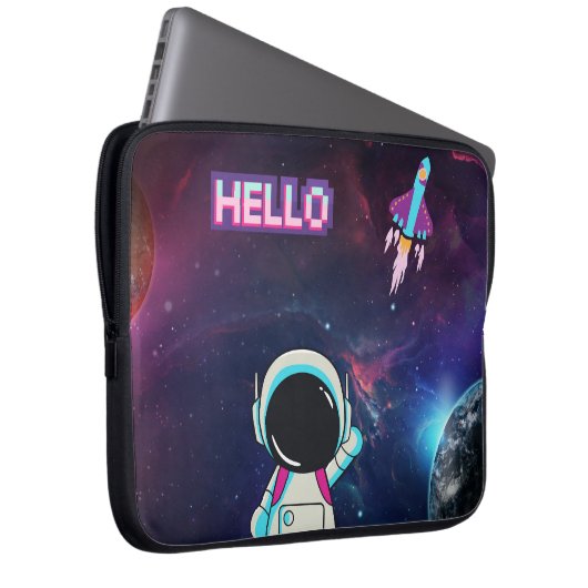 "Hello from Space" Laptopschutzhülle (Vorne Rechts)