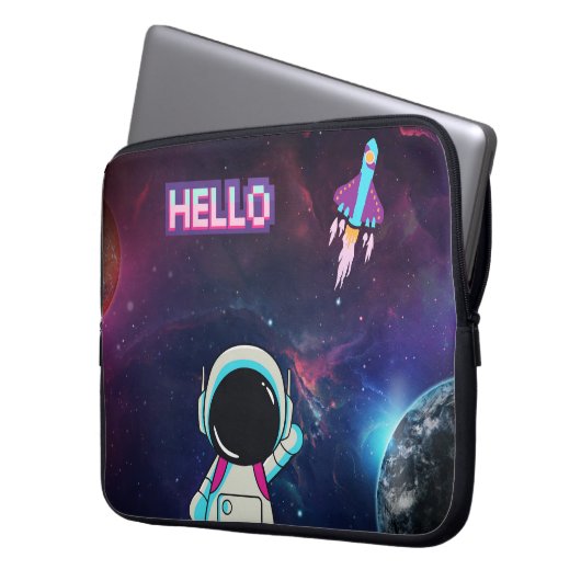 "Hello from Space" Laptopschutzhülle (Vorderseite Links)