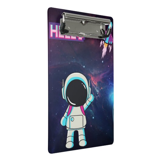 "Hello from Space" Mini Klemmbrett (Schrägansicht)