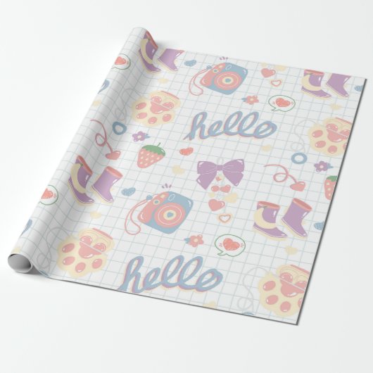 Hello! Girl things pattern Geschenkpapier (Ungerollt)