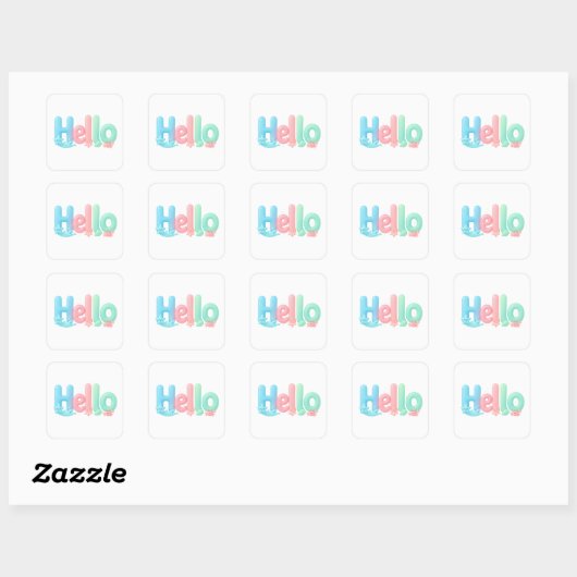 Hello Glossy Pastel Ocean Text Quadratischer Aufkleber (Blatt)