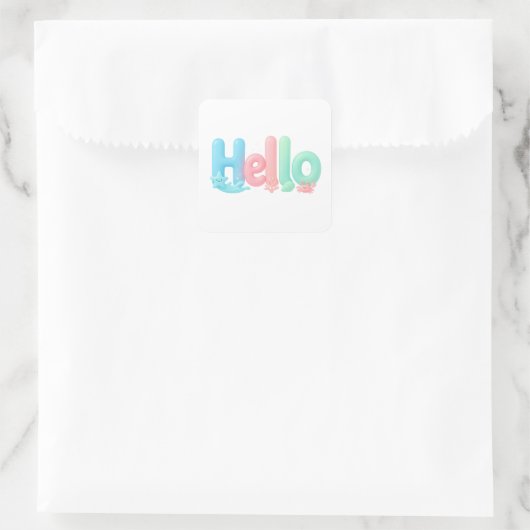 Hello Glossy Pastel Ocean Text Quadratischer Aufkleber (Tasche)