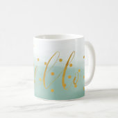 Hello Gold Mint Confetti Ombre Kaffeetasse (VorderseiteRechts)