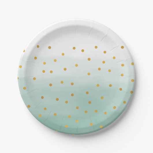 Hello Gold Mint Confetti Ombre Pappteller (Vorderseite)