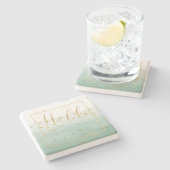 Hello Gold Mint Confetti Ombre Steinuntersetzer (Seitenansicht)