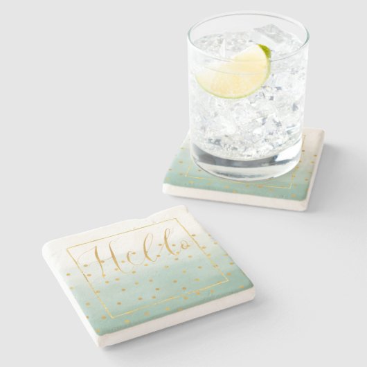 Hello Gold Mint Confetti Ombre Steinuntersetzer (Seitenansicht)