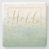 Hello Gold Mint Confetti Ombre Steinuntersetzer (Vorderseite)