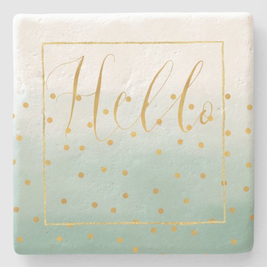Hello Gold Mint Confetti Ombre Steinuntersetzer (Vorderseite)