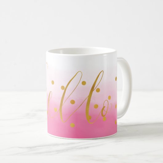 Hello Gold Pink Confetti Ombre Kaffeetasse (VorderseiteRechts)