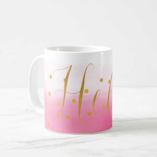 Hello Gold Pink Confetti Ombre Kaffeetasse (Vorderseite Links)