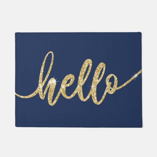 Hello Gold Typografie Minimalistisch Navy Blue Wil Fußmatte (Vorderseite)