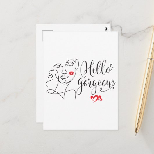 Hello Gorgeous Face Illustration Postkarte (Vorderseite/Rückseite Beispiel)