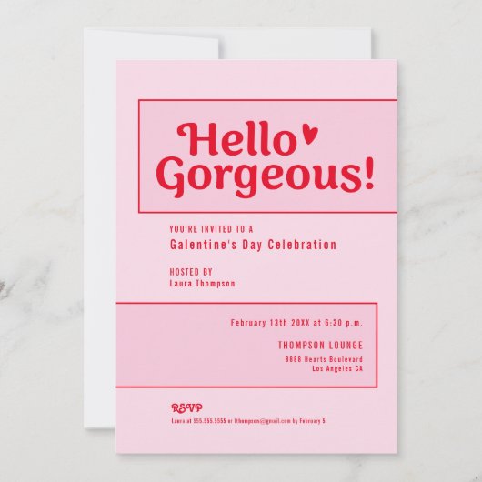 Hello Gorgeous Galentine’s Day Pink Red playful Einladung (Vorderseite)