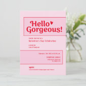 Hello Gorgeous Galentine’s Day Pink Red playful Einladung (Stehend Vorderseite)