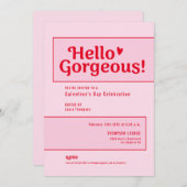 Hello Gorgeous Galentine’s Day Pink Red playful Einladung (Vorne/Hinten)
