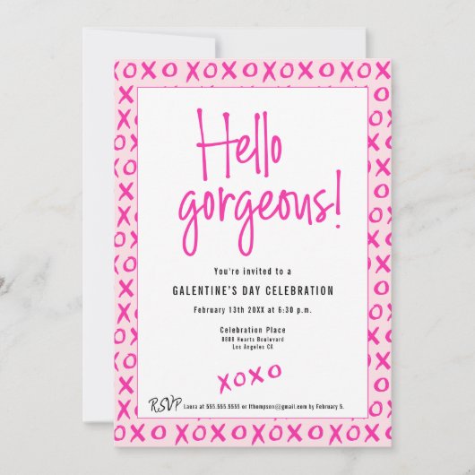Hello gorgeous Galentine's Day XOXO pink Custom Einladung (Vorderseite)