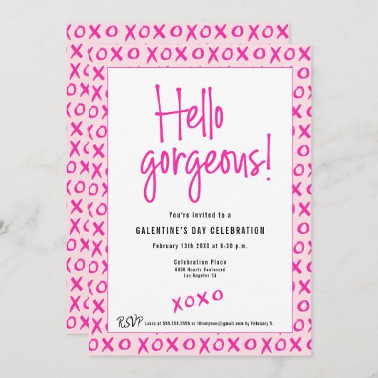 Hello gorgeous Galentine's Day XOXO pink Custom Einladung (Vorne/Hinten)