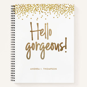 Hello Gorgeous Gold Confetti Girly personalisiert Notizblock