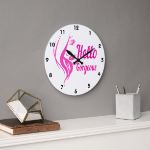 Hello Gorgeous Lovely Lady Face Drawing Typography Große Wanduhr