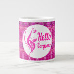 Hello Gorgeous Lovely Lady Face Drawing Typography Jumbo-Tasse<br><div class="desc">Hello Gorgeous typography with a drawing profile of a lovely lady. This is an ideal classy gift for her. Designed by Sandyspider Gifts. Contact me at here or at admin@giftsyoutreasure.com if you would like me to create a collage, upgrade your photos or create a direct design product just for you....</div>