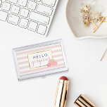 Hello Gorgeous | Pink Stripe & Blush Peony Visitenkarten Etui<br><div class="desc">Hello gorgeous! This sleek and feminine business card holder features a delicate pink stripe background, faux gold border, and a group of peonies in pretty blush tones. Coordinates with our Pink Stripe & Blush Peony invitation suites, office supplies, home goods and accessories -- matching business cards available in both regular...</div>