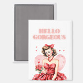Hello Gorgeous Vintage Valentine Pin-Up Magnet (Vorderseite/Rückseite)