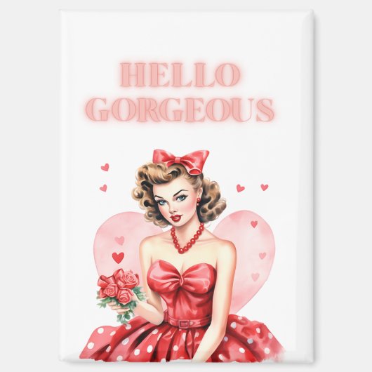 Hello Gorgeous Vintage Valentine Pin-Up Magnet (Vorderseite)