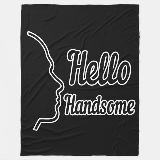 Hello Handsome Typografie and Face Profile Kontur Fleecedecke (Vorderseite)