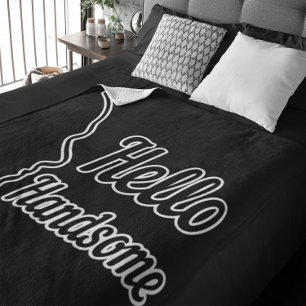Hello Handsome Typografie and Face Profile Kontur Fleecedecke