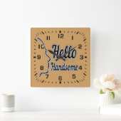 Hello Handsome Typografie and Face Profile Kontur Quadratische Wanduhr (Zuhause)