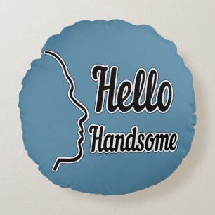 Hello Handsome Typografie and Face Profile Kontur Rundes Kissen