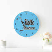 Hello Handsome Typography and Face Profile Outline Große Wanduhr (Zuhause)