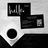 Hello Heart Black Script QR Code Social Media Visitenkarte