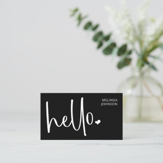 Hello Heart Black Script QR Code Social Media Visitenkarte (Stehend Vorderseite)