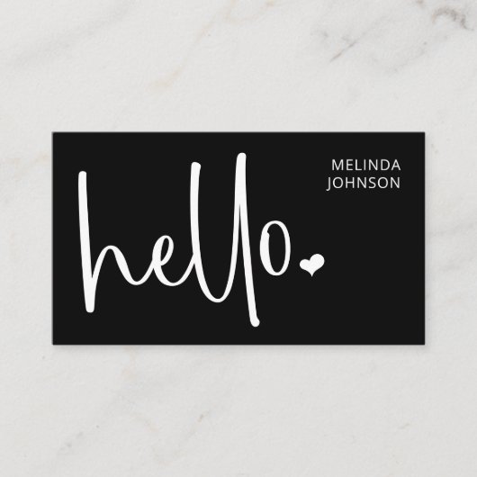 Hello Heart Black Script QR Code Social Media Visitenkarte (Vorderseite)