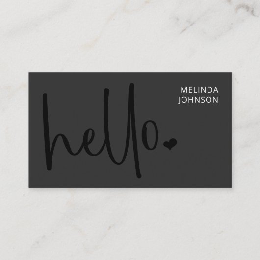 Hello Heart Deep Black Script QR Code Social Media Visitenkarte (Vorderseite)