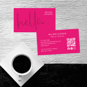 Hello Heart Hot Pink Script QR Code Social Media Visitenkarte