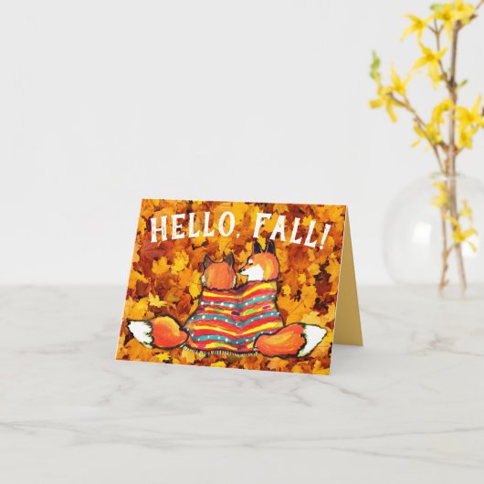 Hello Herbst Fox Friends Yellow Blätter Zitat Karte (Gelbe Blume)