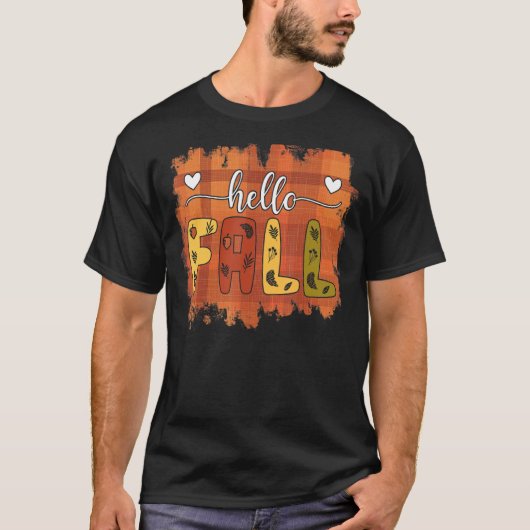Hello Herbst Vibes Niedlich Herbst Karierte Blätte T-Shirt (Vorderseite)